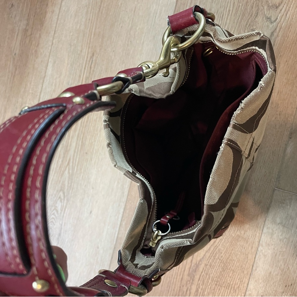 COACH vintage  brown signature C logo tote handbag Y2K red leather handle hobo - Picture 4 of 7